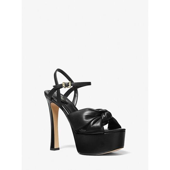 MICHAEL KORS ELENA LEATHER ANKLE STRAP PLATFORM SANDAL BLACK. 70’S VIBE. NEW SZ9 - Picture 1 of 6